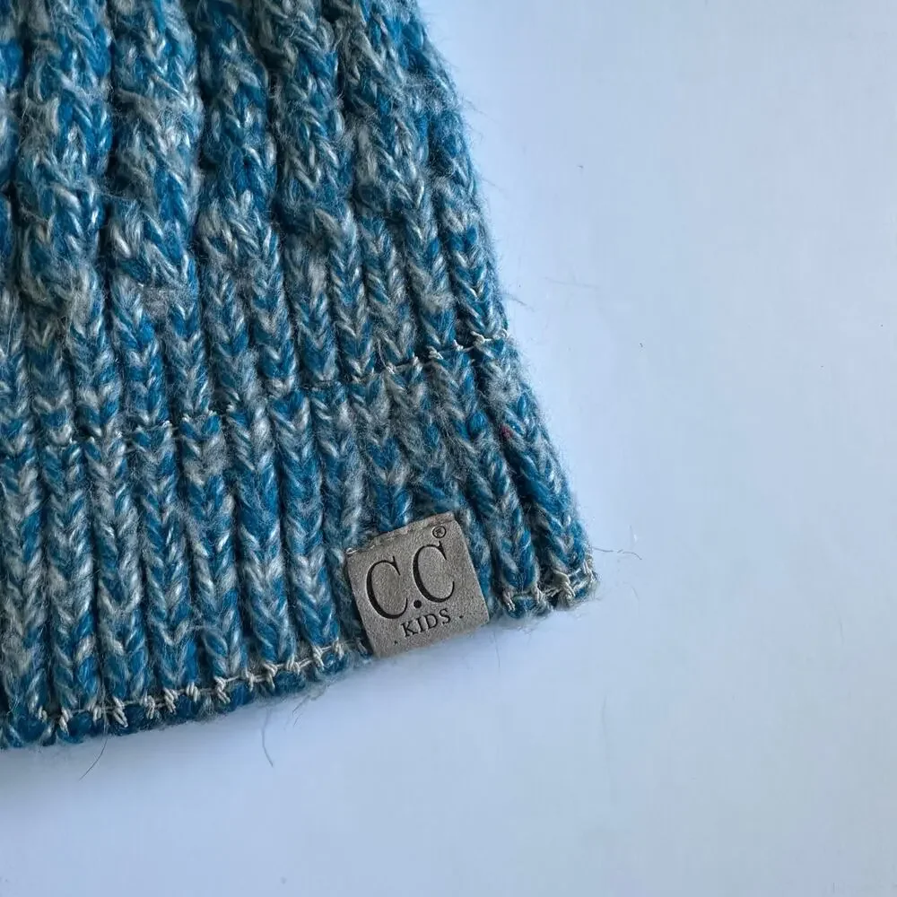 Adorable Kids C.C. Blue Knit Beanie with Double Pom
